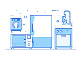 Household Appliances Related Process Infographic Template. Process Timeline Chart. Workflow Layout with Linear Icons