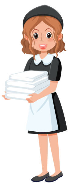 A housekeeper cartoon character on white background vector art illustration