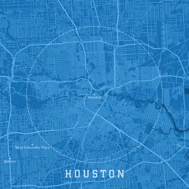 houston tx city vector road map blue text - abd güney kıyısı eyaletleri stock illustrations