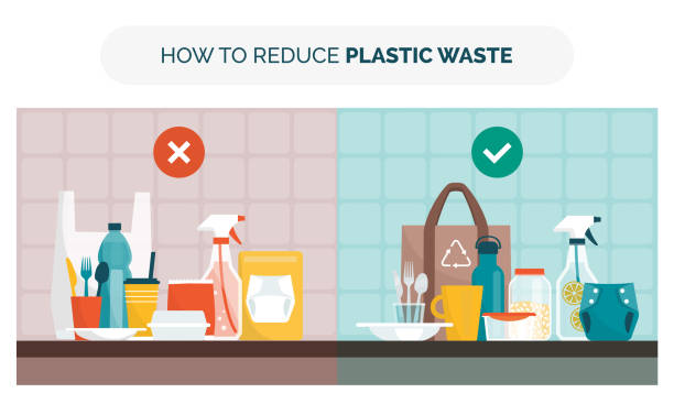 ilustrações de stock, clip art, desenhos animados e ícones de how to reduce plastic waste at home - natural food infographics