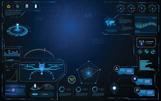 hud interface aircraft system graphic screen concept innovation design background hud, interface, UI, design, digital, future, aircraft, dronw, system, graphic, screen, monitor, security, technology, statastics, graph, infographic, information, target, focus, banwidth, control, management, data, meter, sci fi, elements, wallpaper, background, innovation, innovative, design, background, blue, location, computer, internet, network, connection, ability, dynamic, science, loading, frame, futuristic, pattern, linear, working, running, online, stream, geometric, drone, vector, illustration drone patterns stock illustrations