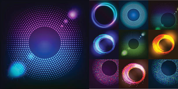 stockillustraties, clipart, cartoons en iconen met huge set of glowing rounds with glitter. abstract colored shape - space light