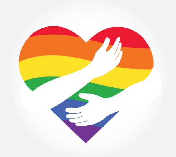 hugging rainbow heart vector , Love LGBT rainbow flag in heart shape hugging rainbow heart vector , Love LGBT rainbow flag in heart shape lgbtq stock illustrations
