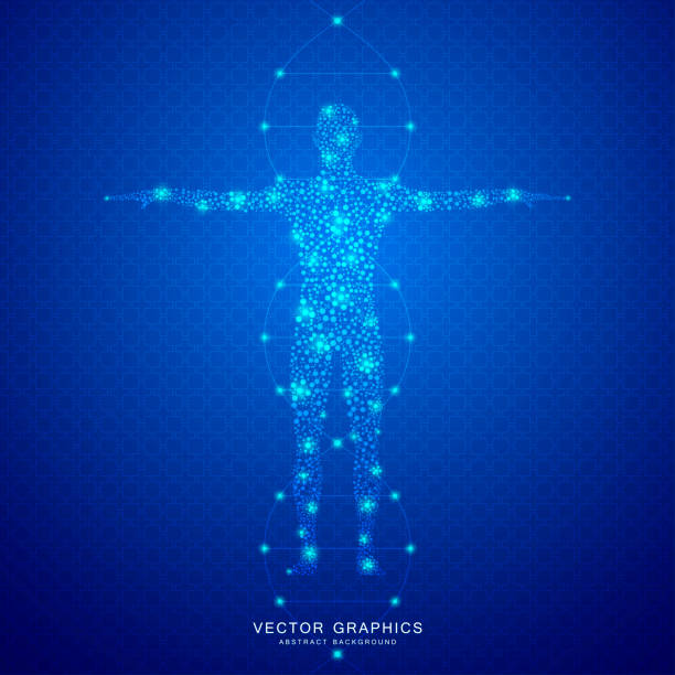 Human body with molecules DNA on medical abstract background Human body with molecules DNA on medical abstract background dna silhouettes stock illustrations