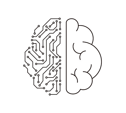 human brain and artificial intelligence concept, top view