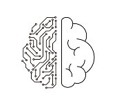 human brain and artificial intelligence concept, top view