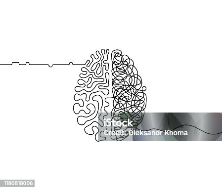 istock Human brain creativity vs logic chaos and order a continuous line drawing concept 1180818006