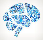 Human Brain Fitness and Diet Icon Pattern. This 100% vector composition features the shape filed with a variety of fitness and diet icons. The icons form a seamless pattern that completely fills the outline of the shape. The fitness and diet icons are blue on a white background.