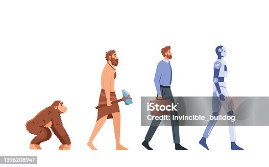 istock Human Evolution, Mankind Development Concept. Monkey, Caveman, Businessman, Cyborg. Male Character Evolving 1396208947