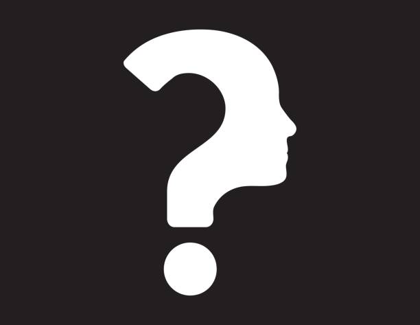 Human Face With Question Mark Black and white vector illustration of human face with question mark. human head silhouette stock illustrations