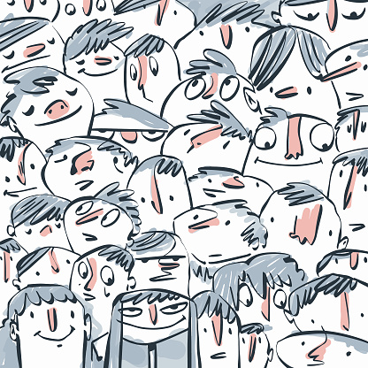 Human faces crowd cartoon illustration