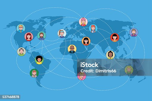 istock Human faces on a world map network. Social media concept. 537468878