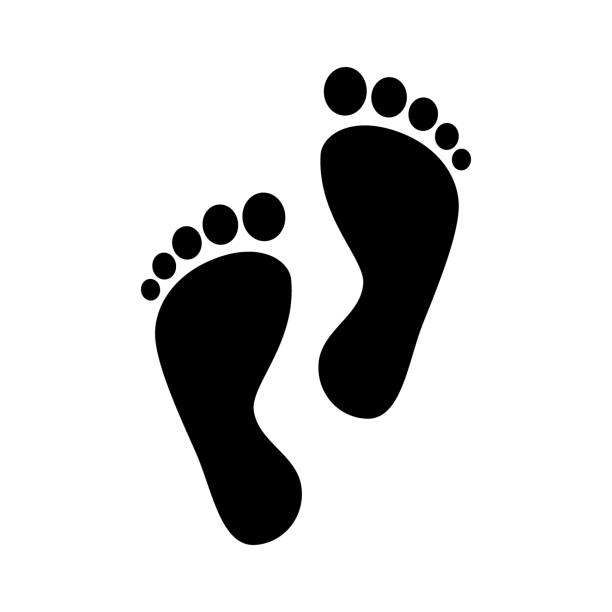 Human feet black silhouette. Footprint with toes symbol icon. Human feet black silhouette. Footprint with toes symbol icon. bare feet stock illustrations