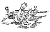 Hand-drawn vector drawing of a Human Figure Holding a Chess Queen. Black-and-White sketch on a transparent background (.eps-file). Included files are EPS (v10) and Hi-Res JPG.