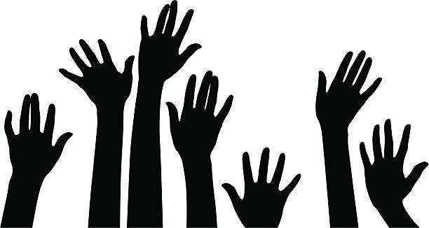 Human Hand Raised hands to create a concept of unity voting silhouettes stock illustrations