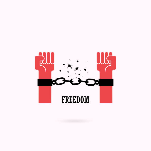 Human hands and broken chain with the bird symbols.Freedom concept.Vector illustration  breaking chains stock illustrations