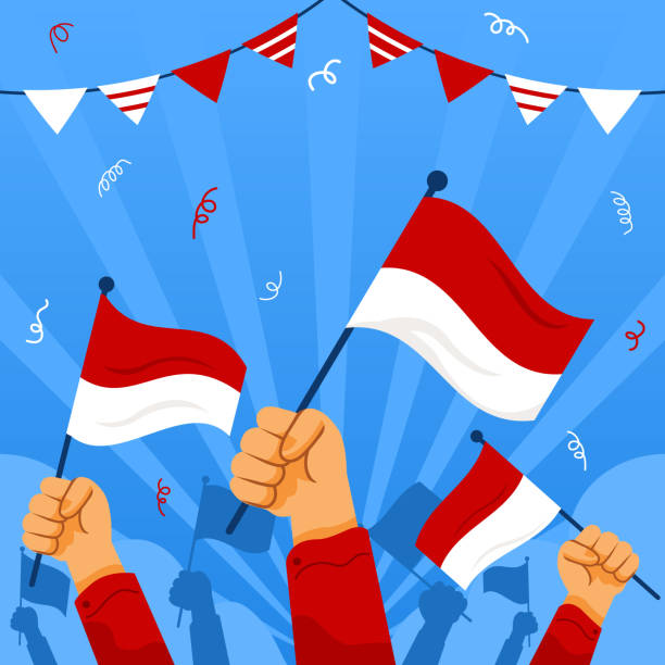 human hands holding up indonesia flag - 印尼文化 幅插畫檔、美工圖案、卡通及圖標