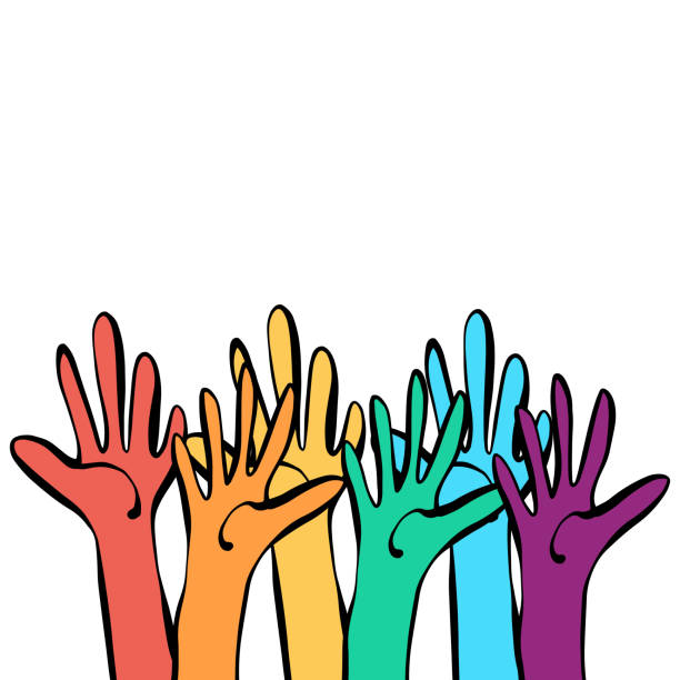 ludzkie ręce tęczowe flagi kolory - progress pride flag stock illustrations