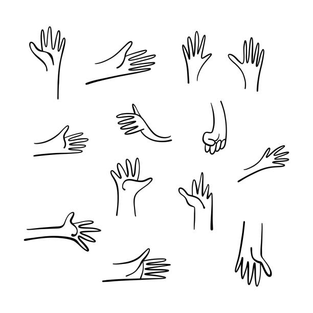Human hands sketches and doodles Vector illustration of a collection of human hands in a sketch and doodle style. leadership drawings stock illustrations