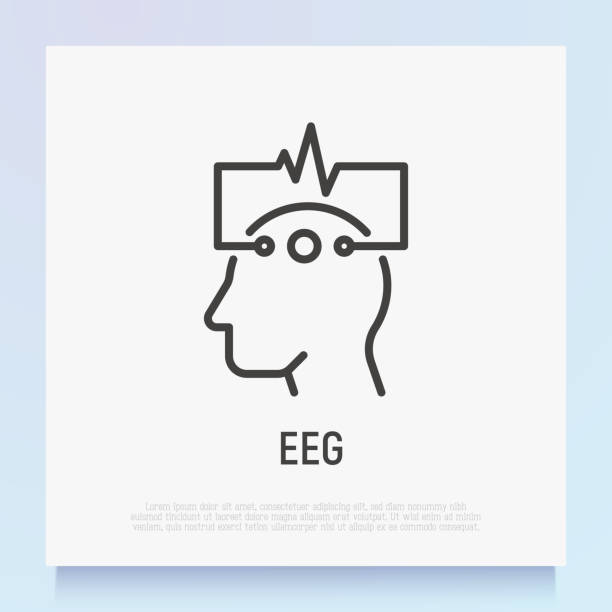 EEG: human head with electrodes thin line icon. Medical research. Diagnostic of brain activity. Modern vector illustration. EEG: human head with electrodes thin line icon. Medical research. Diagnostic of brain activity. Modern vector illustration. electrode stock illustrations