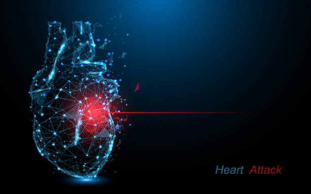 stockillustraties, clipart, cartoons en iconen met menselijke hartaanval. hart-en vaatziekten vorm lijnen, driehoeken en deeltjes stijl ontwerp - netwerk hart