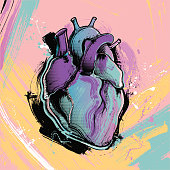 Vector illustration of human heart in colorful pop art painting style