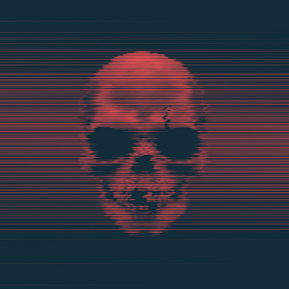 Human Horror Skull Blue And Red Digital Glitch Art Concept Of Internet Virus Abstract Vector Background