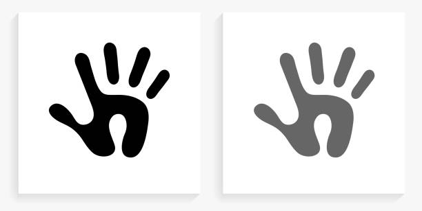 Human Print Black and White Square Icon Human Print Black and White Square Icon. This 100% royalty free vector illustration is featuring the square button with a drop shadow and the main icon is depicted in black and in grey for a roll-over effect. handprint stock illustrations