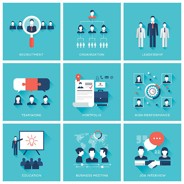 Human resource management Set of flat vector illustrations with layers. recruitment symbols stock illustrations