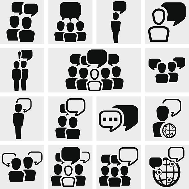 Human resources, business, social vector icon set on gray. Human resources, business, social icon set isolated on grey background.EPS file available communication clipart stock illustrations