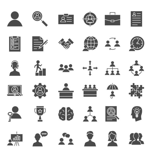 Human Resources Solid Web Icons Human Resources Solid Web Icons. Vector Set of Management Glyphs. recruitment clipart stock illustrations