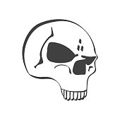 Vector illustration of a human head skull in a cartoon style. Cut out design element for social media, online messaging, communications, medicine and healthcare, human emotions, ideas and concepts.