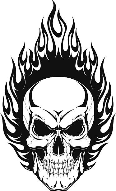 череп человека - skulls and flames tattoos backgrounds stock illustrations.