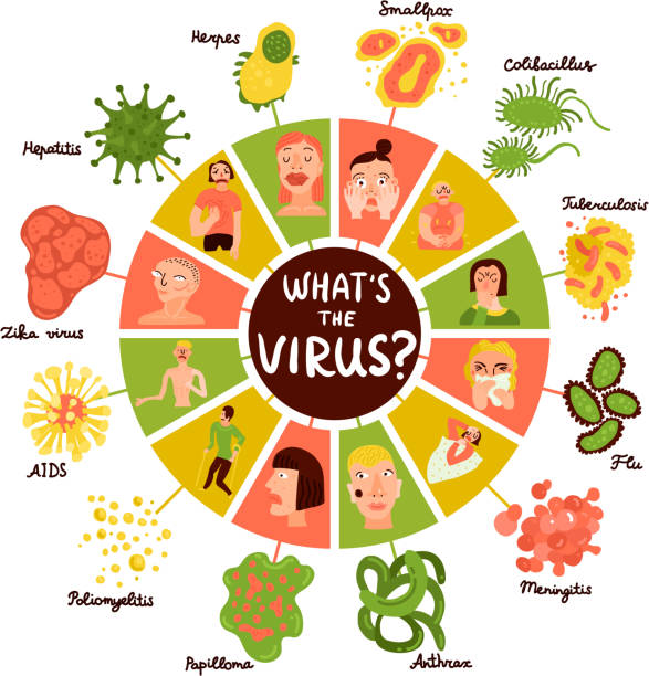 human viruses infographics Human viruses infographic set with flu and AIDS symbols flat vector illustration polio stock illustrations
