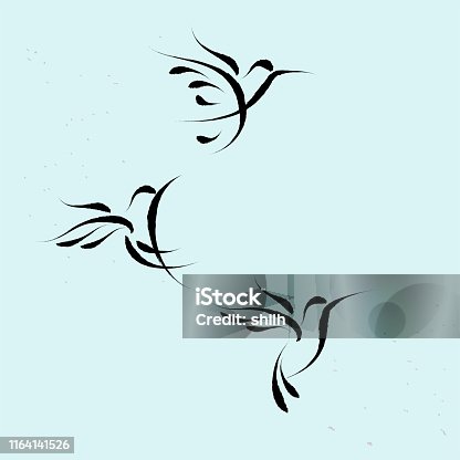 istock Hummingbird  flying symbol with brushwork style 1164141526