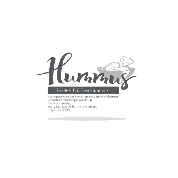 hummus, vektor-logo-teplate mit schriftzugundung und platte voller hummus - hummus stock-grafiken, -clipart, -cartoons und -symbole