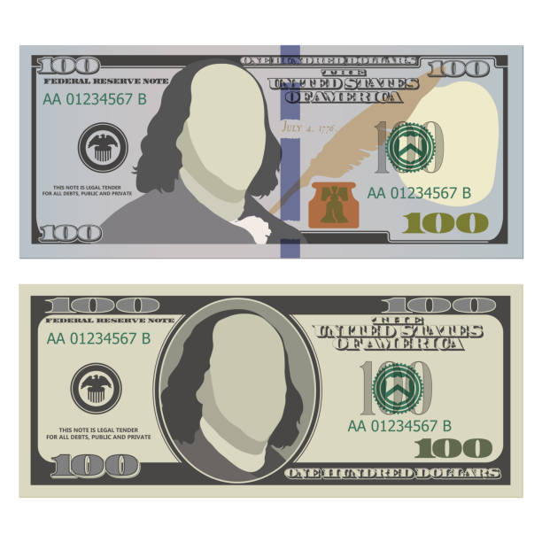 Hundred dollar bills in new and old design from the front side. 100 US dollars banknotes. Vector illustration of USD isolated on a white background Hundred dollar bills in new and old design from the front side. 100 US dollars banknotes. Vector illustration of USD isolated on a white background federal reserve stock illustrations