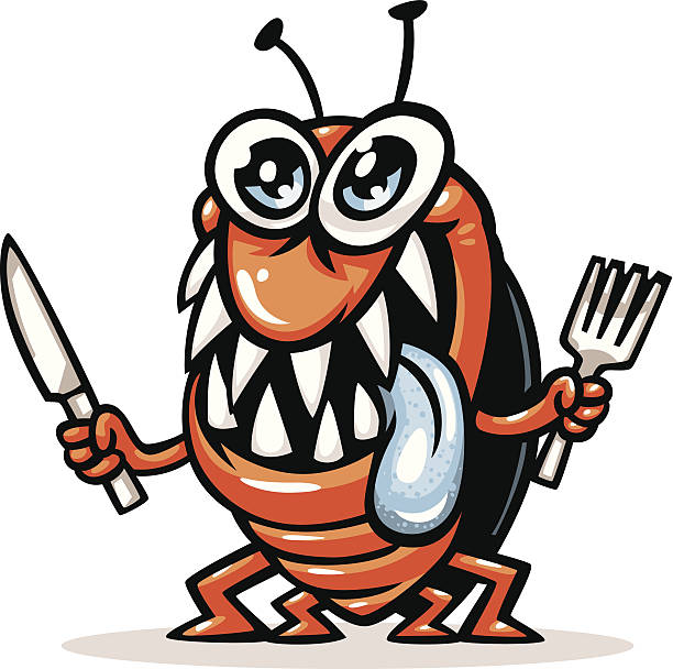 hungry bug cartoon bed bug/ flea with knife and fork bed bug animation  stock illustrations