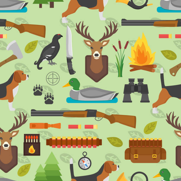 bildbanksillustrationer, clip art samt tecknat material och ikoner med hunting symbols vector seamless pattern - roe deer