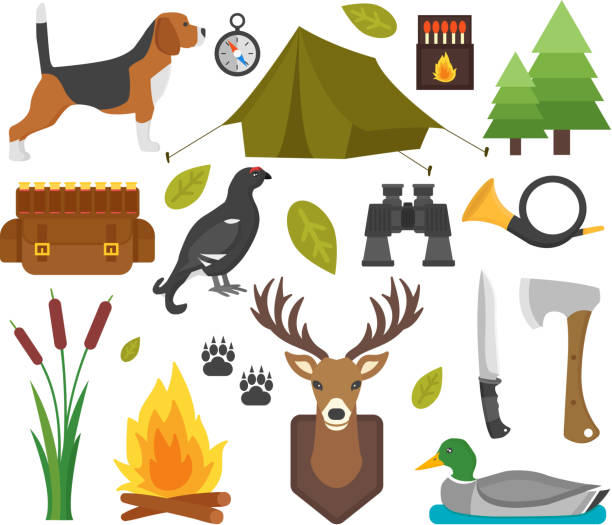 bildbanksillustrationer, clip art samt tecknat material och ikoner med hunting symbols vector set. - roe deer
