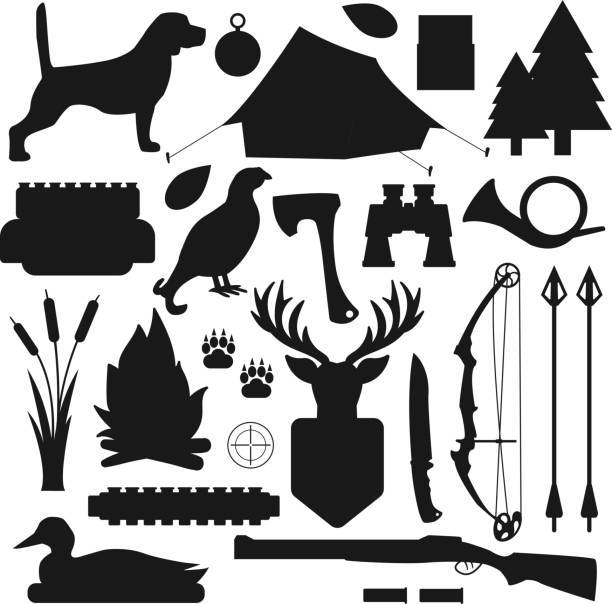 bildbanksillustrationer, clip art samt tecknat material och ikoner med hunting symbols vector set. - roe deer