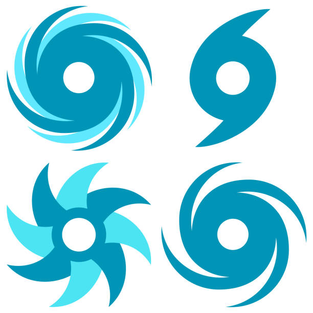 Hurricane Symbols Vector illustration of a set of hurricane/cyclone symbols/icons. Each icon is on its own layer, easily separated from the others in a program like Illustrator, etc. Illustration uses no gradients, meshes or blends, only solid color. Includes AI10-compatible .eps format, along with a high-res .jpg. cyclone stock illustrations