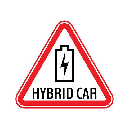 Hybrid Car Caution Sticker Save Energy Automobile Warning Sign Charging Battery Contour Icon In