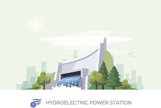 bildbanksillustrationer, clip art samt tecknat material och ikoner med hydroelectric water power station - vattenkraft