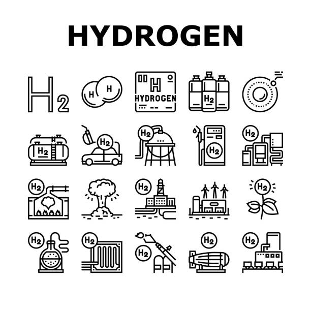 stockillustraties, clipart, cartoons en iconen met hydrogen industry collection icons set vector - tanken