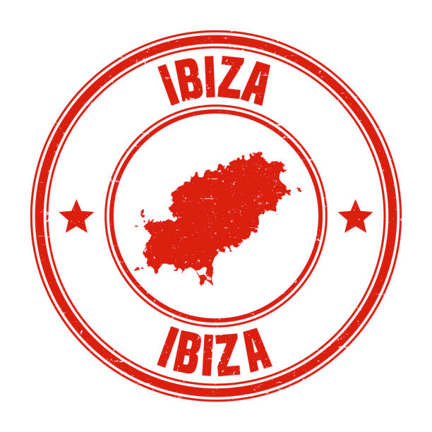 ibiza - rote grunge-stempel mit namen und karte - ibiza stock-grafiken, -clipart, -cartoons und -symbole
