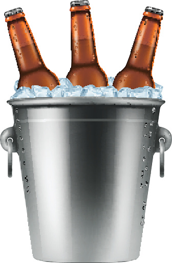 Ice bucket with three bottles of beer.