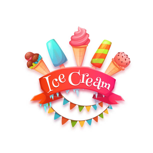 Ice cream banner with red ribbon. Vector illustration Ice cream banner with red ribbon. Vector illustration. party social event stock illustrations