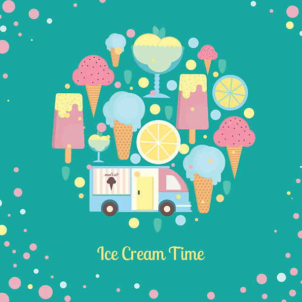 ilustraciones, imágenes clip art, dibujos animados e iconos de stock de barra de helados en estilo plano - ice cream truck