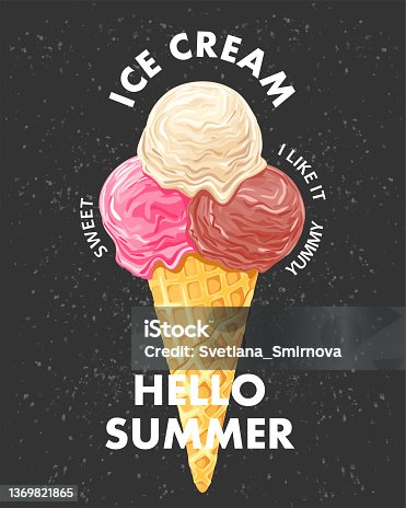 istock Ice cream cone. Creative vector illustration for poster, banner, card, menu 1369821865